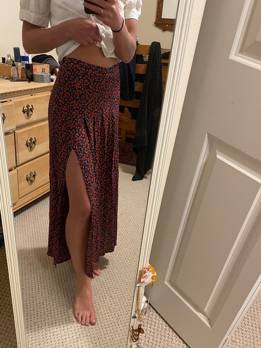 Zara Red-Blue Floral Midi Skirt